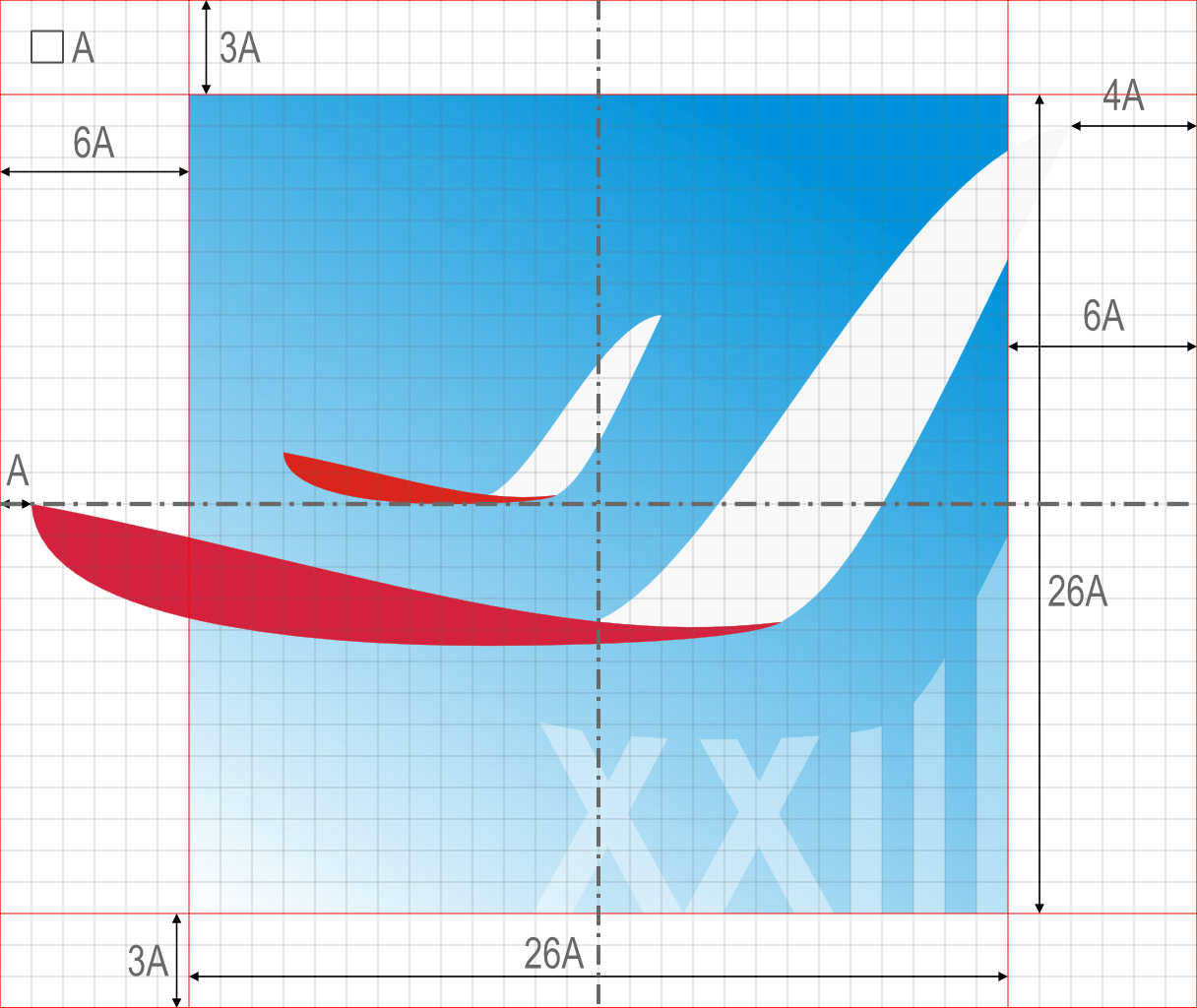 Logo XXIII LO - siatka modułowa i pole ochronne